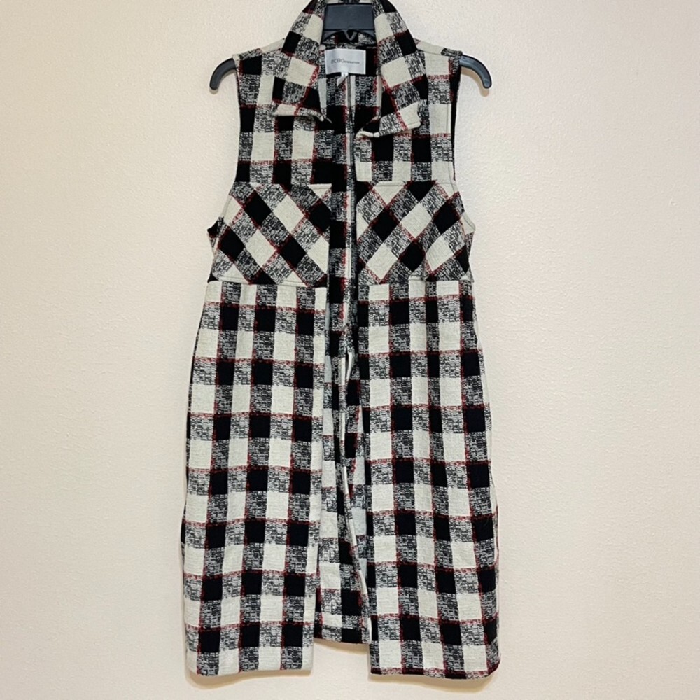 BCBGeneration Plaid Long Blazer Sleeveless Blazer Size Large